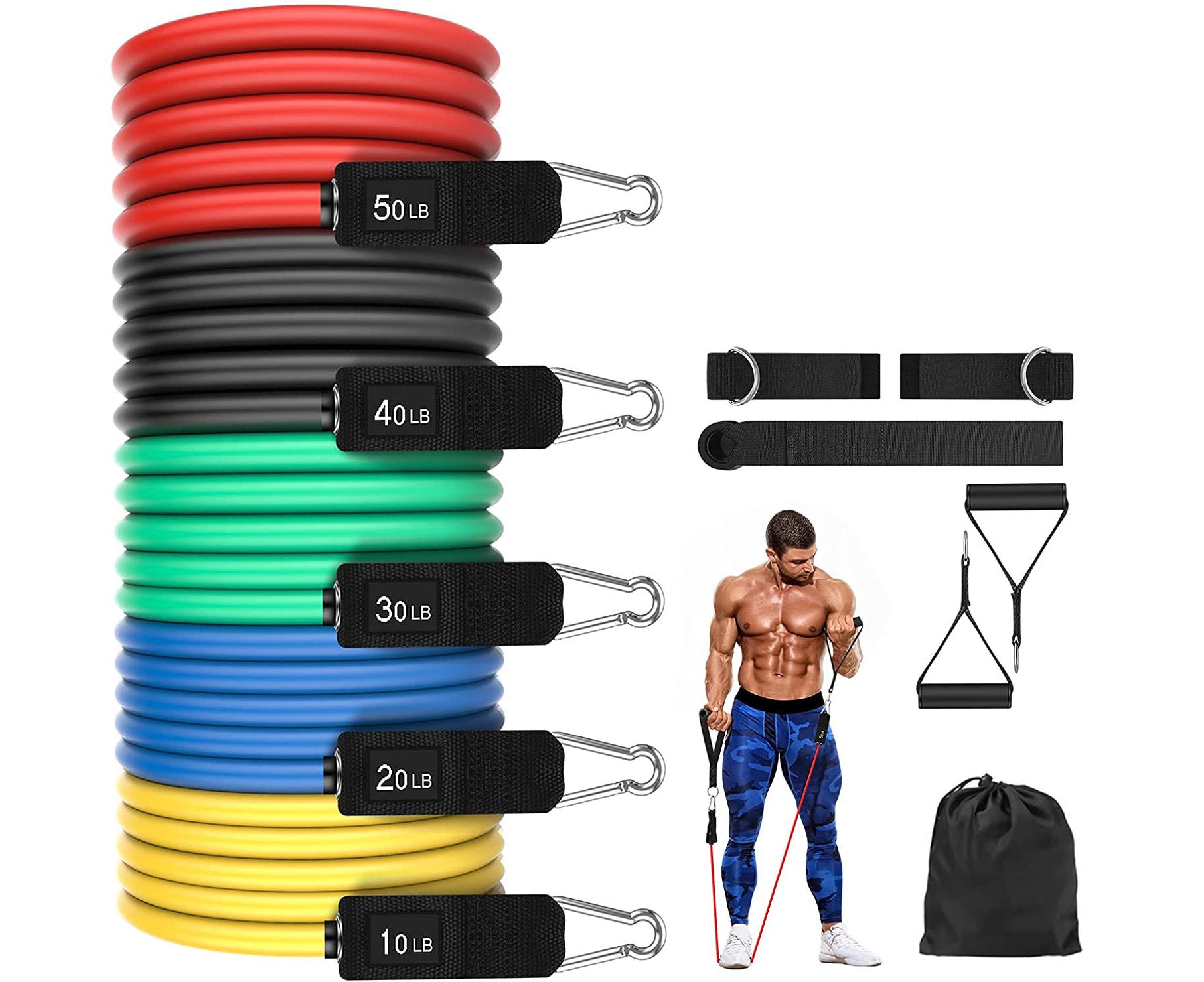 Resistance Bands Set (12Pcs), Exercise Bands for Men and Women, Workout Bands with Door Anchor