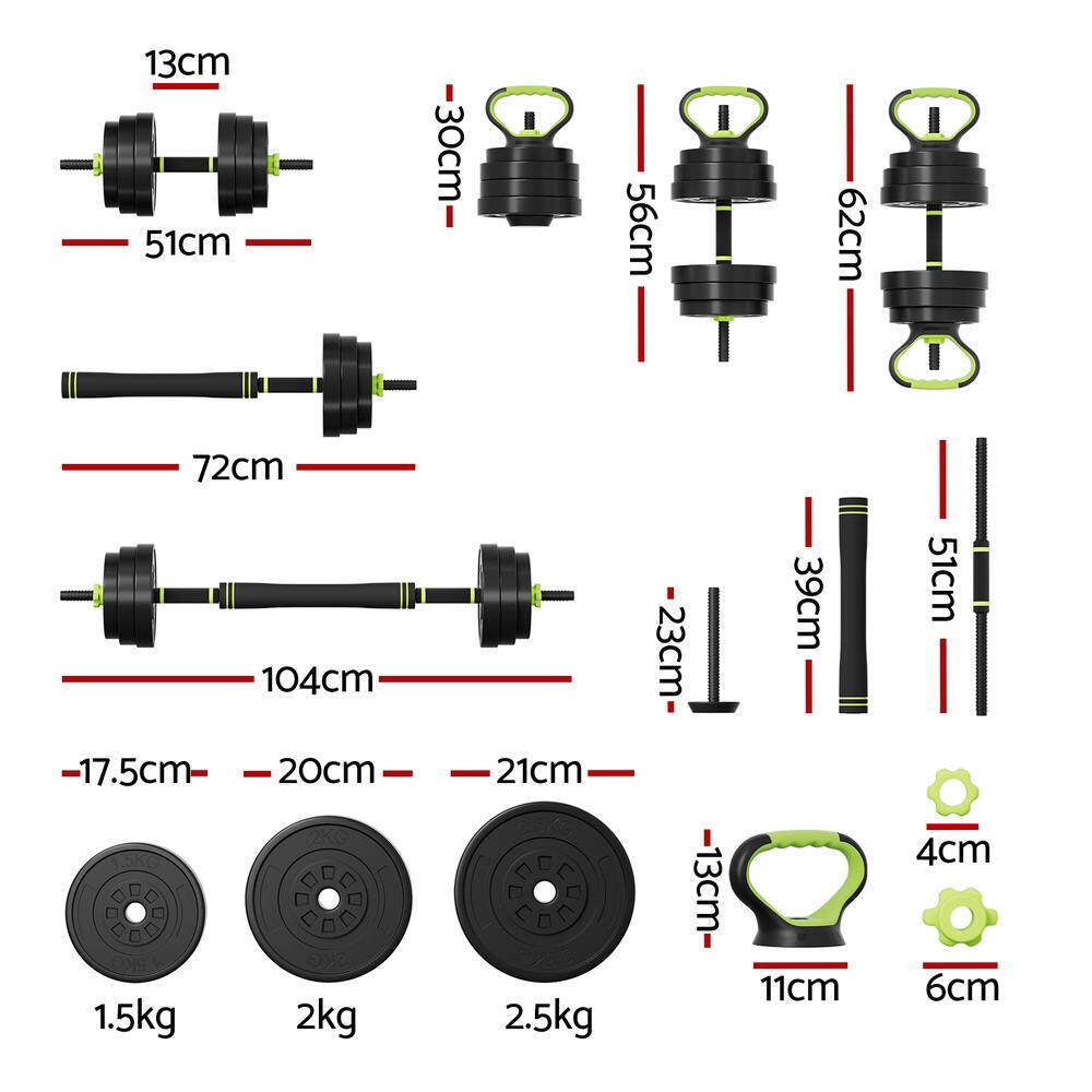 Everfit 25Kg Adjustable Dumbbells Set Kettle Bell Weight Plates Barbells Gym